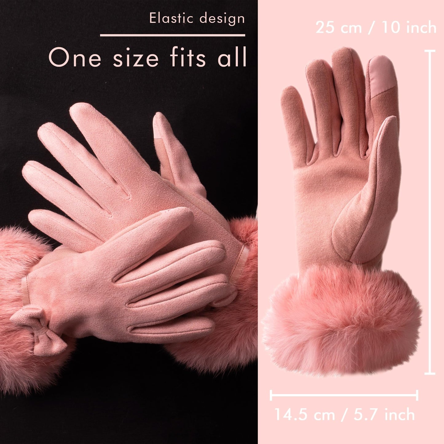 Hysenm Women Winter Gloves With Touch Screen Fingers Warm Suede Gloves Texting Thermal Windproof Mittens for Driving Running,Pink