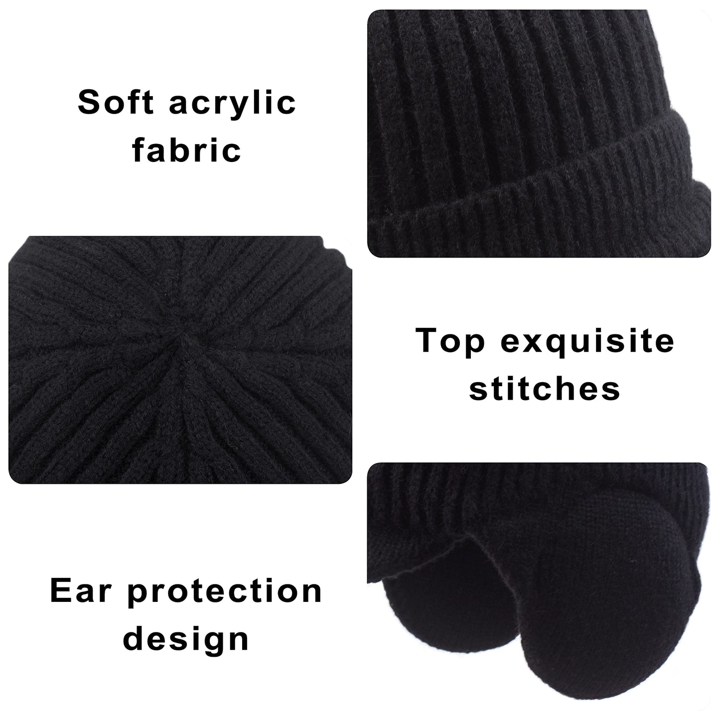 Muryobao Men Winter Beanie Hat Soft Fleece Lined Cuff Knit Hats with Visor Warm Earflaps Newsboy Skull Ski Cap Black