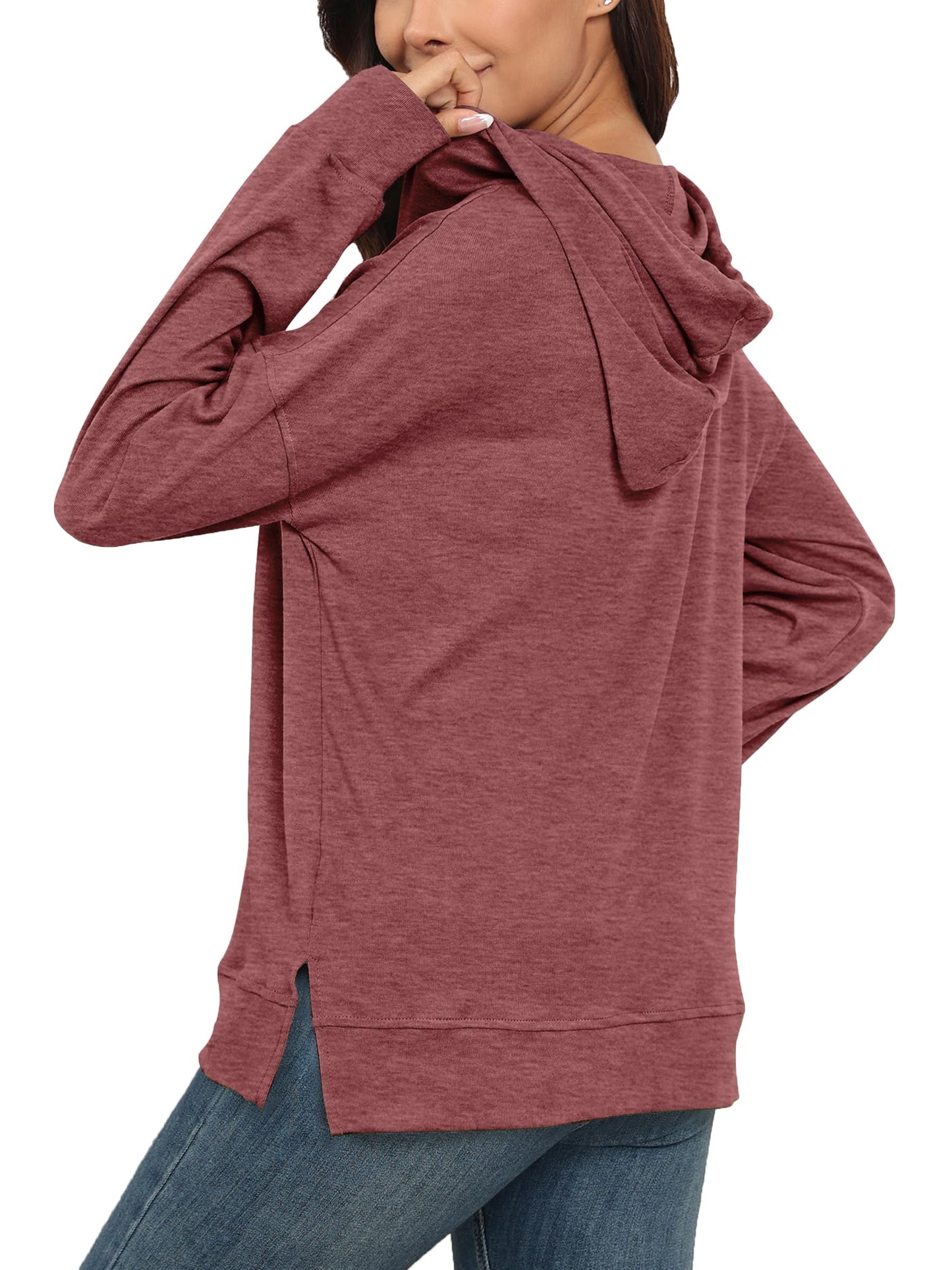 Poetsky Women's Long Sleeve Hoodies Loose Fit Comfy Winter Sweatshirts (Red Bean Paste L)