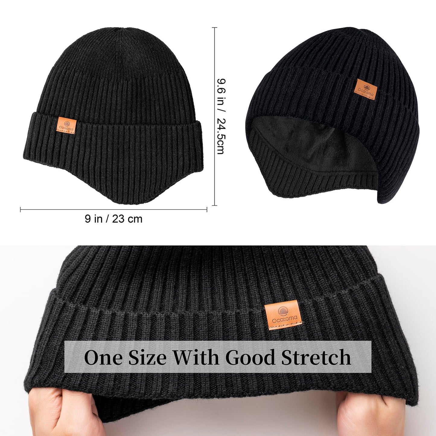 Ocatoma Winter Beanie with Earflap for Men Women Warm Knit Soft Hat Outdoor Beanie Unisex Gifts for Men Women Dark Gray