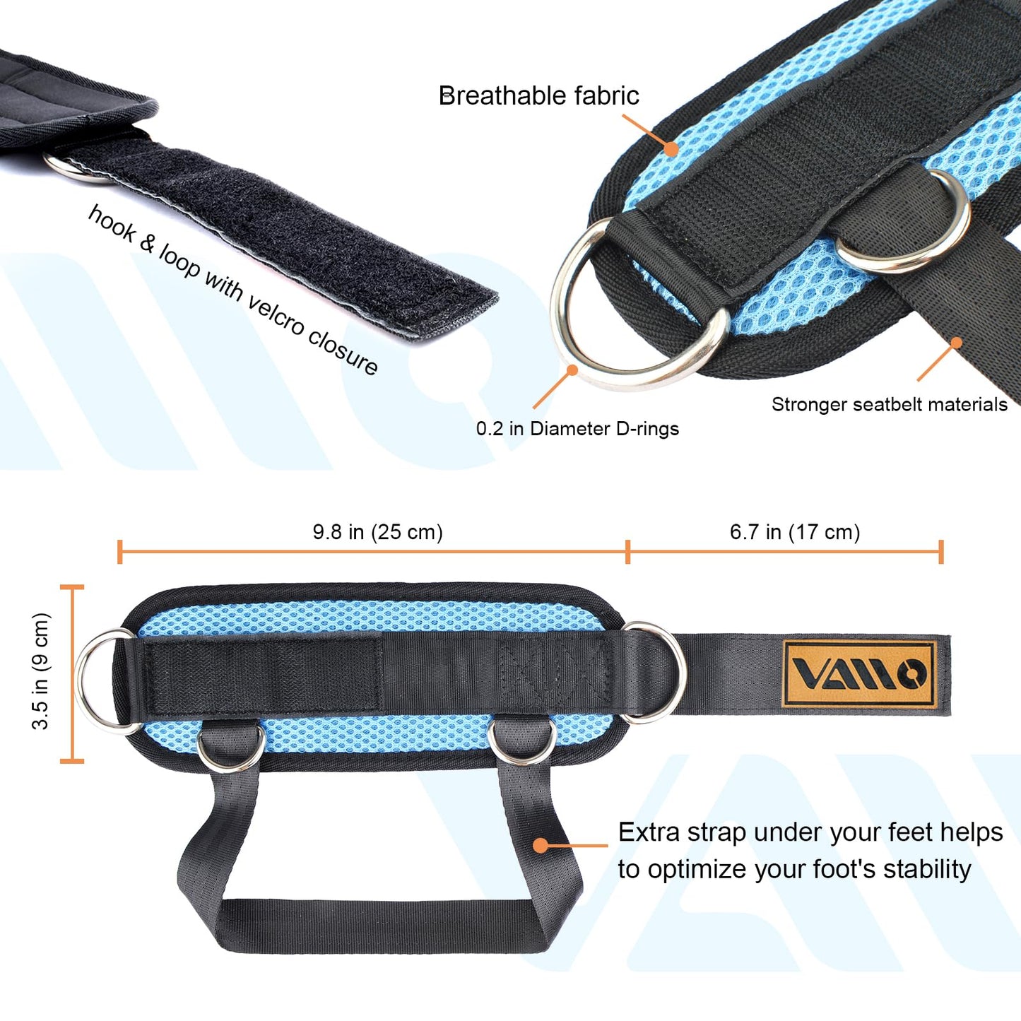 VAIIO Ankle Straps for Cable Machines,Adjustable Comfort fit Neoprene, Reinforce Double D-Ring - Premium Ankle Cuffs to Improve Abdominal Muscles, Lift The Butts, Tone The Legs for Men & Women