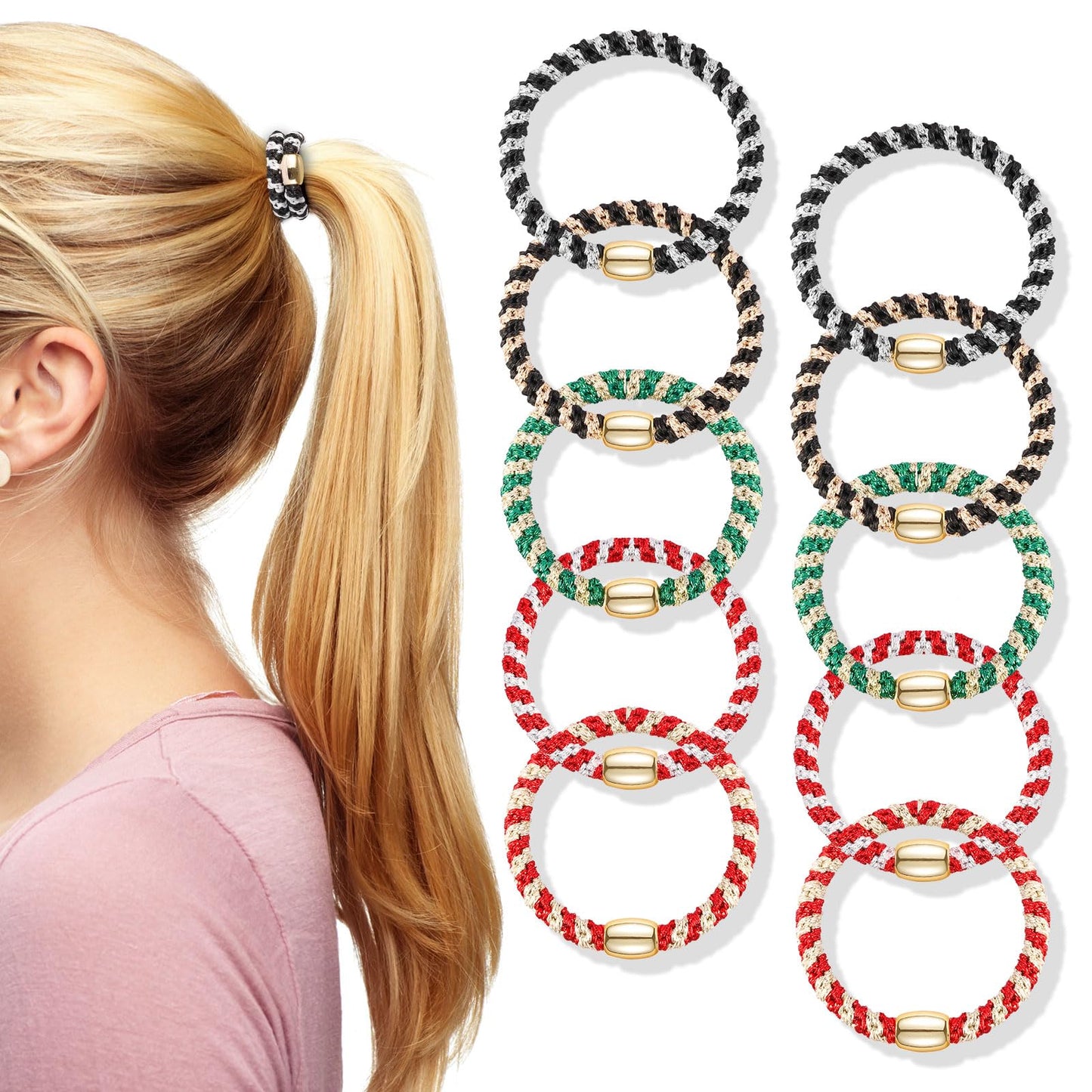 FORENEE Hair Ties No Damage - 10PCS Ponytail Holders - Elastic Hair Ties for Thick Hair - Braided Hair Bands for Women Girls's Hair - Christmas Limited