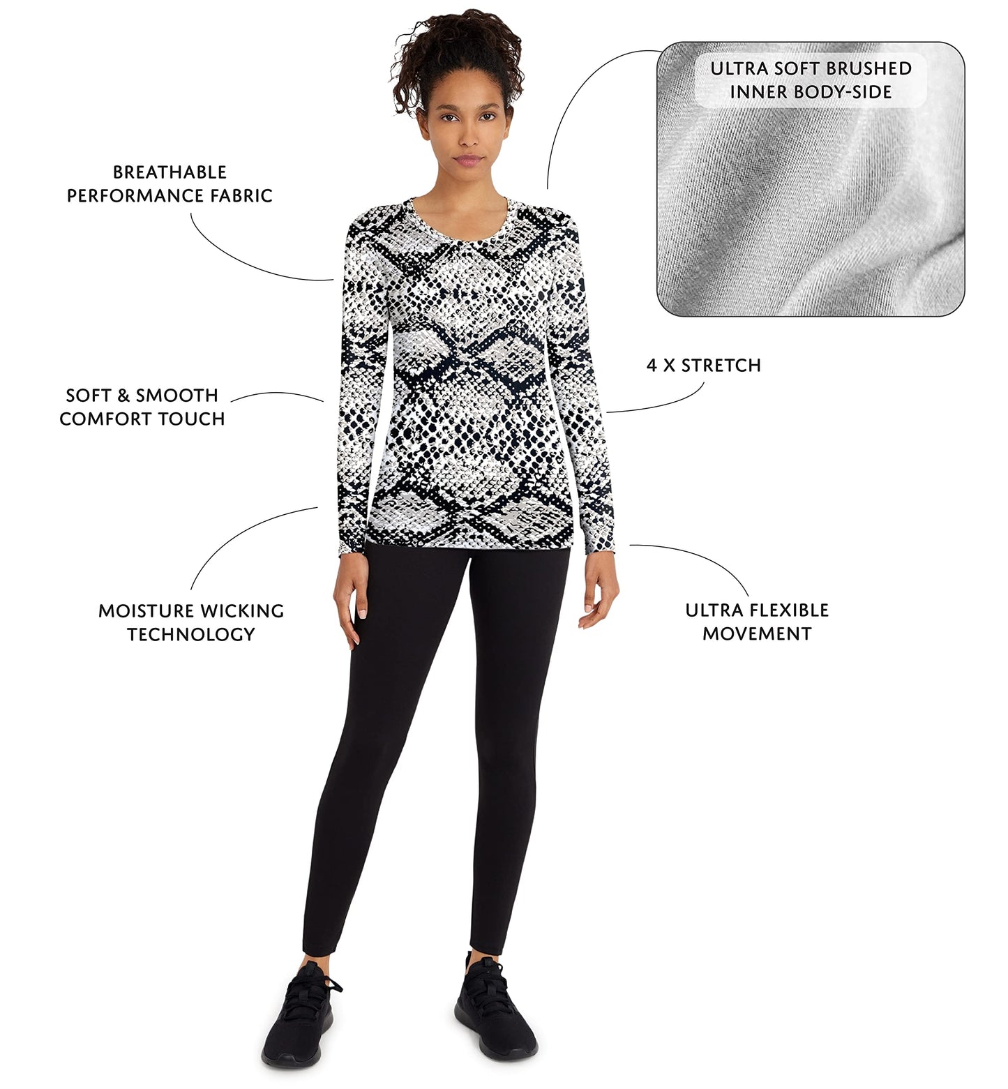 Womens Ultra Soft Midweight Baselayer Top | All Season Thermal Scoop Neck Long Sleeve Shirt | Multi Packs