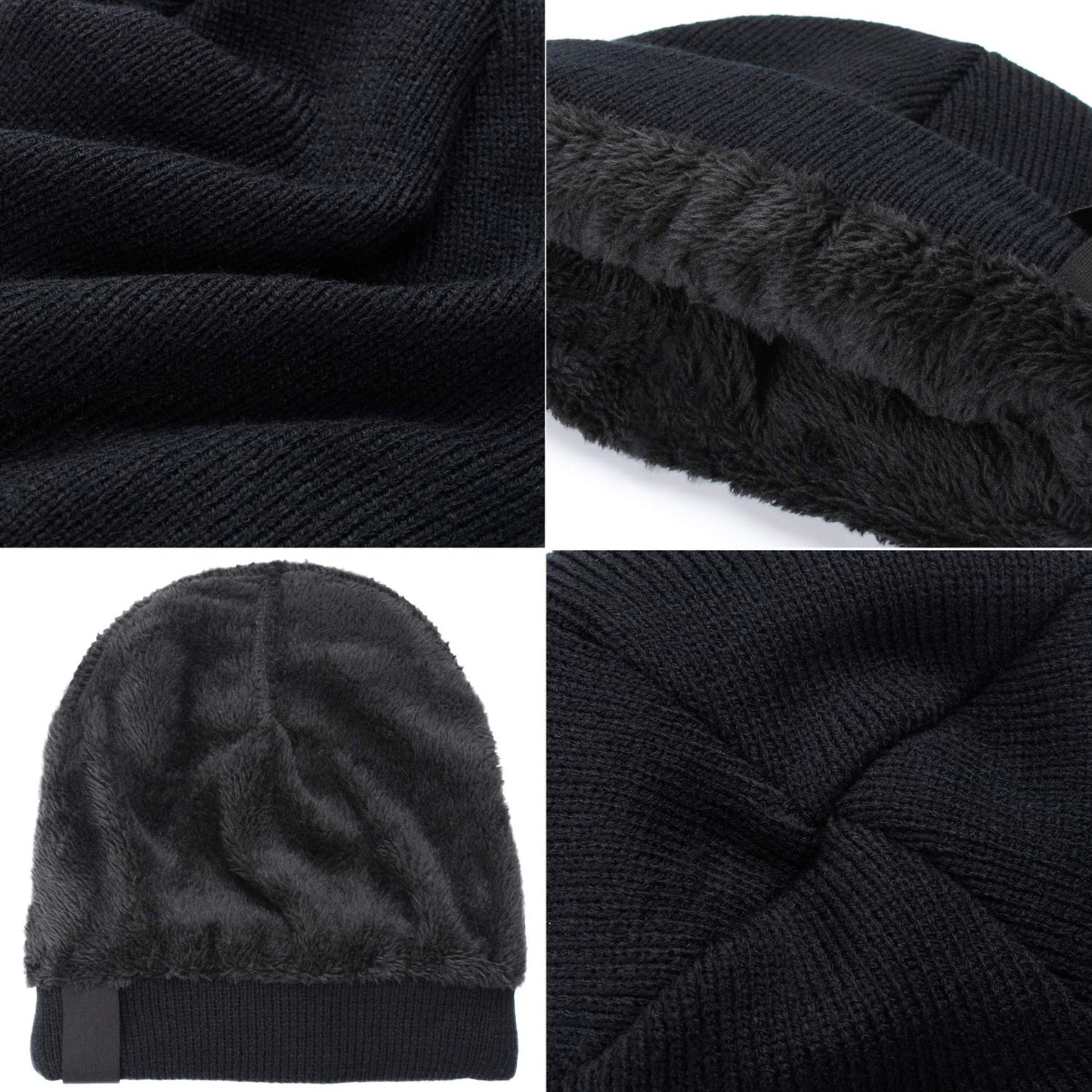 Hongtellor Knit Beanie Warm Thick Lined Hat Mens Winter Skull Cap Unisex Beanie Cap Black