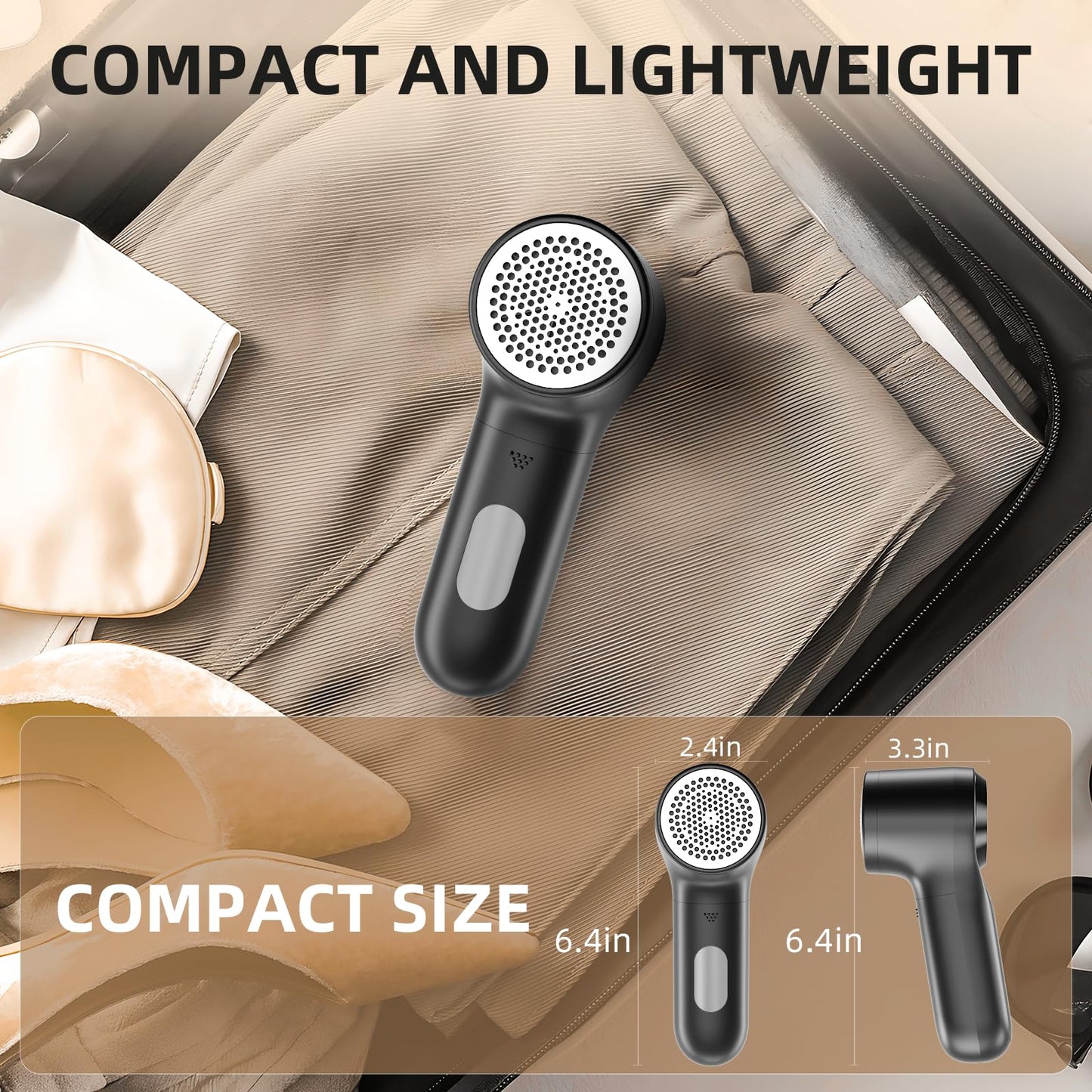 Buywoo Fabric Shaver, Electric Lint Remover, Rechargeable Lint Shaver, Household Essentials for Clothes, Upholstery, Furniture, Sweater Defuzzer to Remove Pilling, Battery Operated, Black