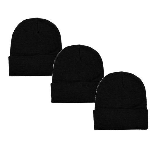 Gelante Unisex Beanie Cap Knitted Warm Solid Color 2040A-Black-3PC