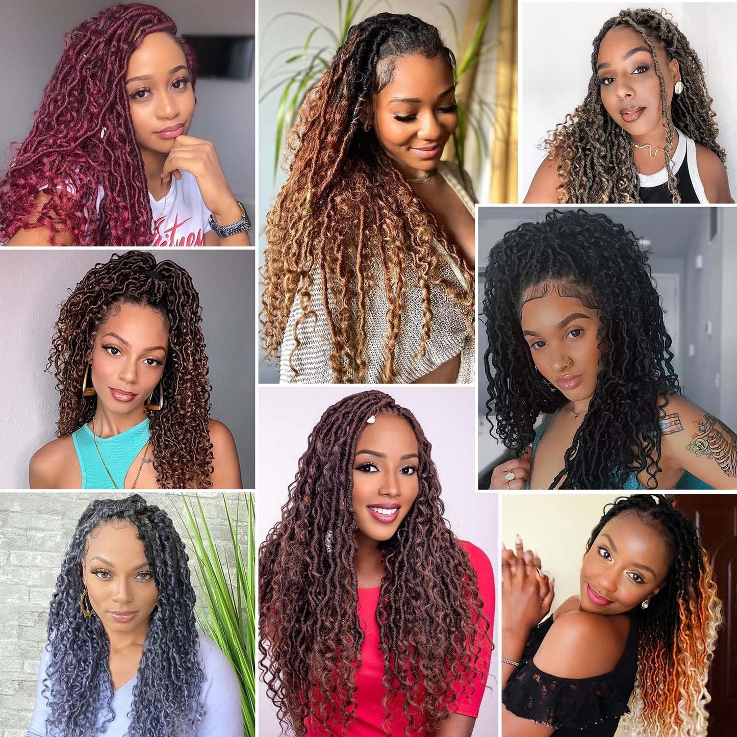14 Inch 8 Packs Goddess Locs Crochet Hair Ombre Faux Locs Crochet Hair for Women Pre Looped Boho River Locs Crochet Hair with Curly Ends Synthetic (#TBlue)