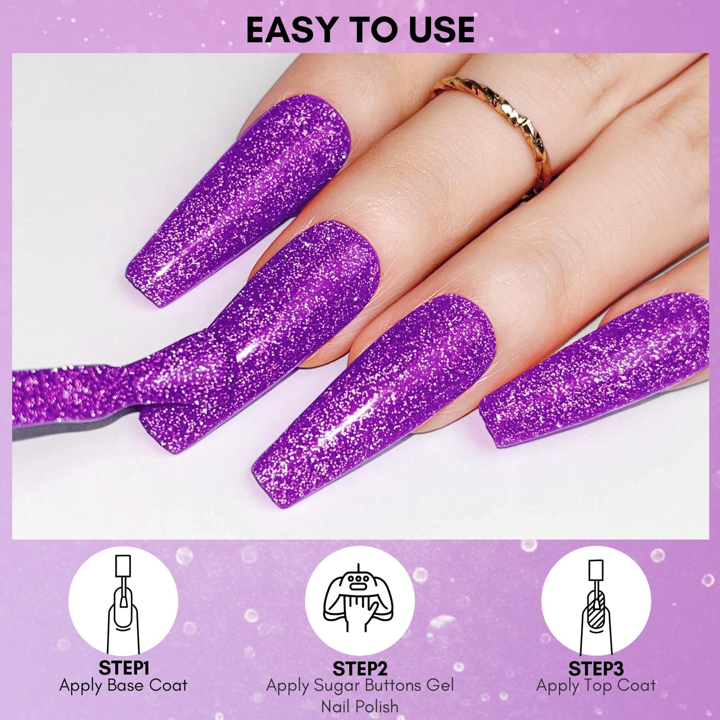 Makartt Glitter Gel Nail Polish - Flash Diamond Purple Reflective Gel, 15ml UV LED Soak Off for Nail Art Designs, DIY Home Salon Manicure, Sugar Buttons