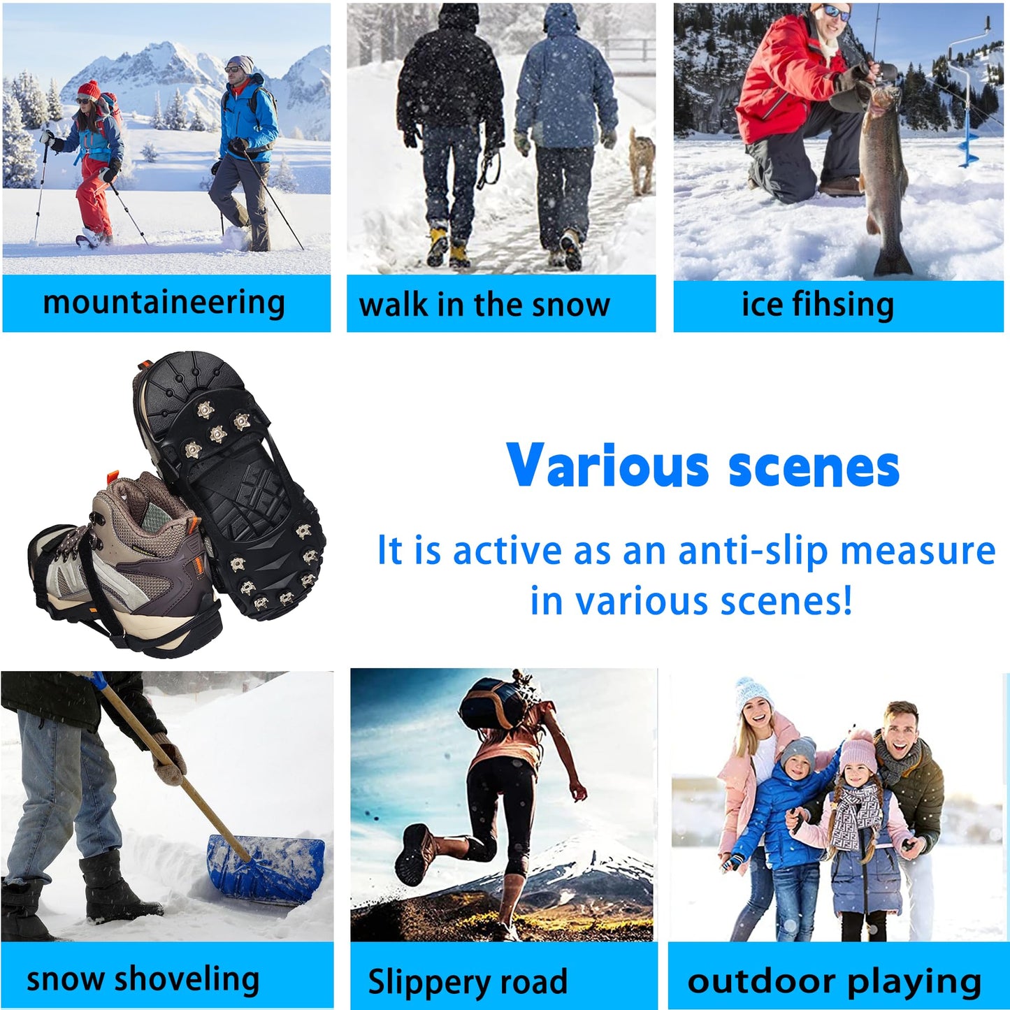 Ice Snow Cleats Non Slip Grippers for Shoes and Boots Winter Walking Traction Cleats for Men Women Overshoe Anti Slip Grips with 4 Straps L