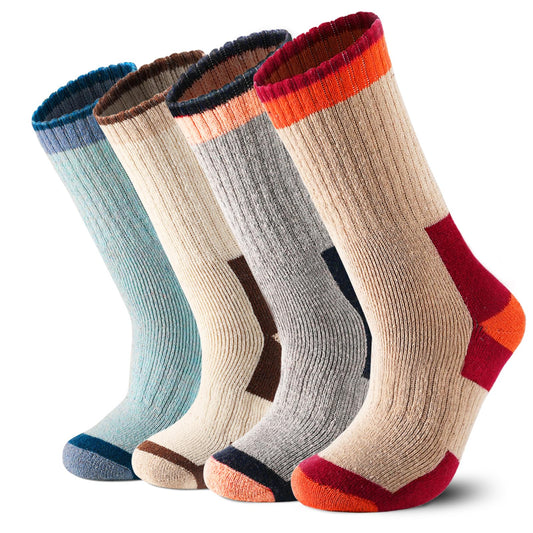 4 Pairs Wool Socks for Men Women - Warm Winter Cozy Merino Wool Socks, Thick Knit Thermal Hiking Socks Boot Socks Crew Socks for Men Women