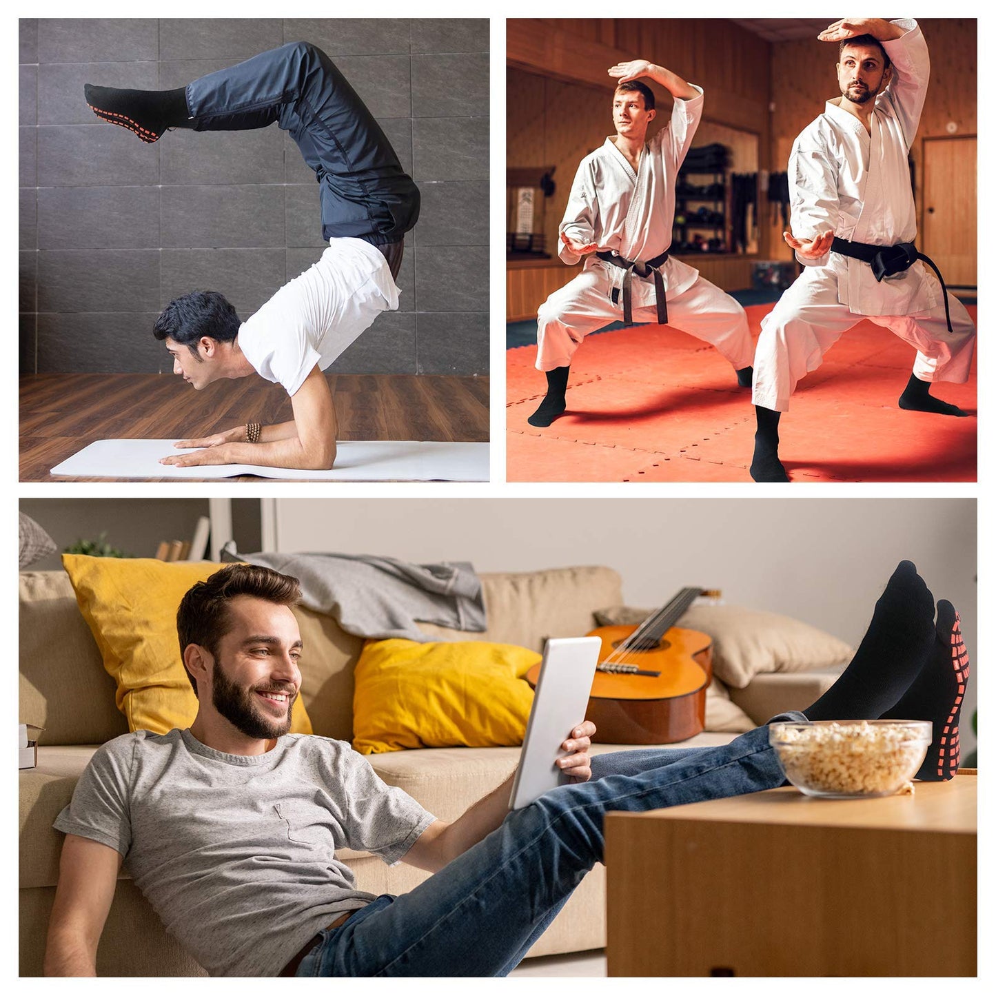 NOVAYARD 5 Pairs Non Slip Socks Non Skid Sticky Grippy Sock Yoga Pilates Hospital Socks Men Women(Brown,Medium)