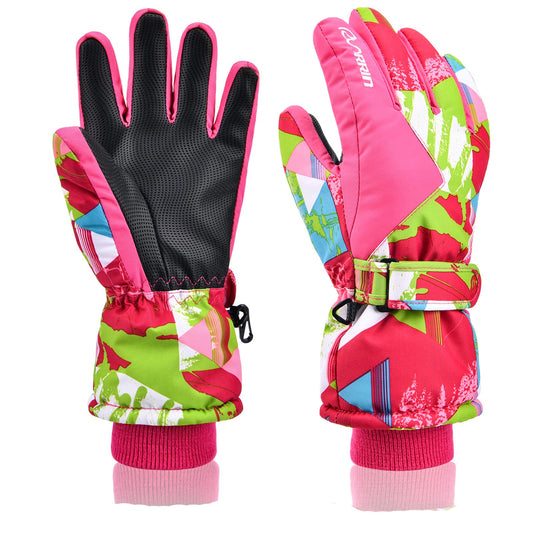 RunRRIn Ski Gloves, Waterproof Snow Gloves -30℉ Winter Gloves for Cold Weather, Warm Snowboarding Gloves - for Men, Women, Kids, Boys and Girls (Rose Red Green XS)