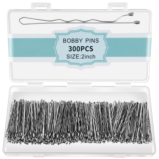 300 Pcs Bobby Pins Black, Black Hair Pins for Women Girls and Kids, Invisible Wave Hair clips Bulk with Storage box, Pain-Free Hairpins（2 Inch Silver)