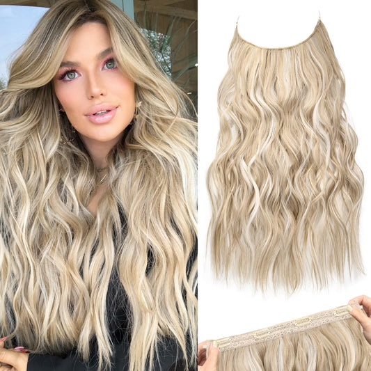REECHO Invisible Wire Hair Extensions with Thinner Softer Lace Weft (Ash Blonde with Highlights, 20 Inch (Pack of 1))