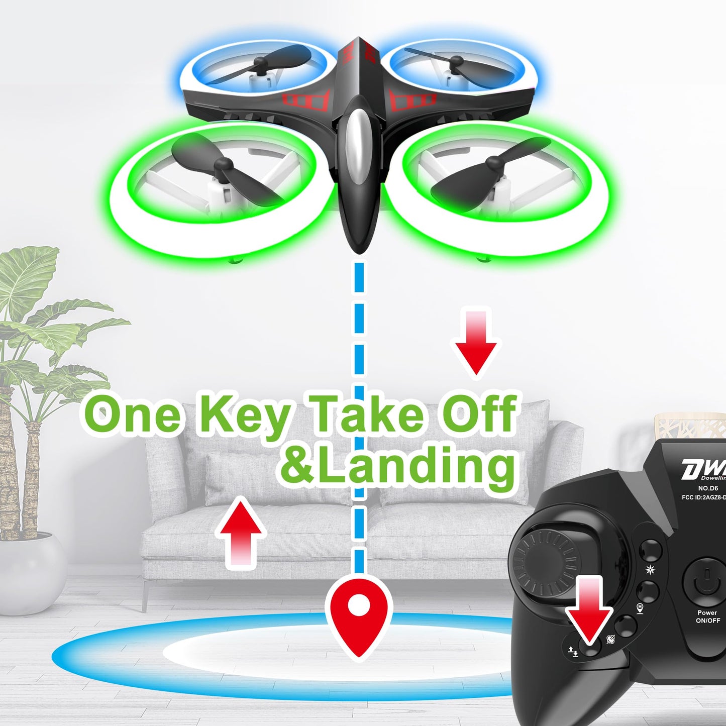 Dwi Dowellin 4.9 Inch Mini Drone for Kids Crash Proof LED Lights One Key Take Off Landing Flips RC Remote Control Small Drones Toys for Beginners Boys and Girls Adults Nano Quadcopter,Black