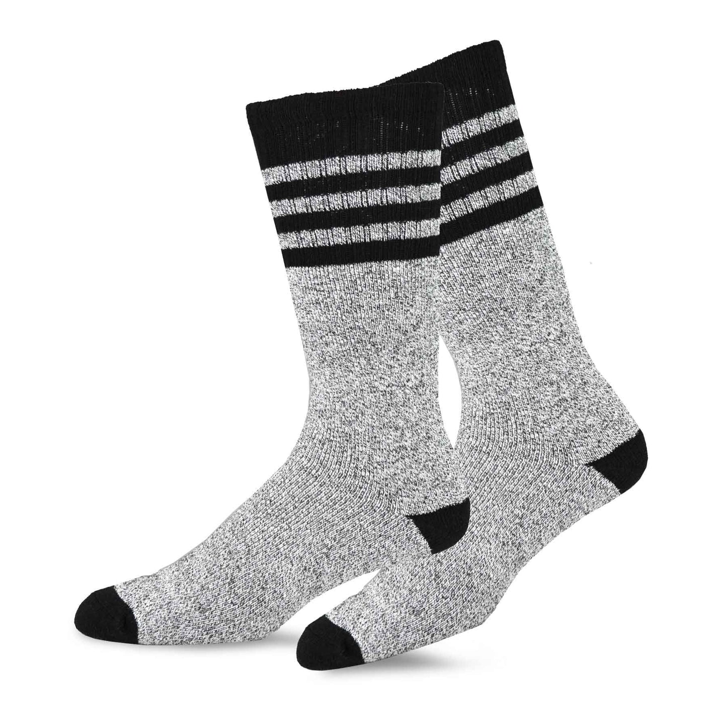 Eco Friendly Heavy Weight Recyled Cotton Winter Thermal Boot Socks 4 Pair (9-11, Stripe-Blk/Grn)