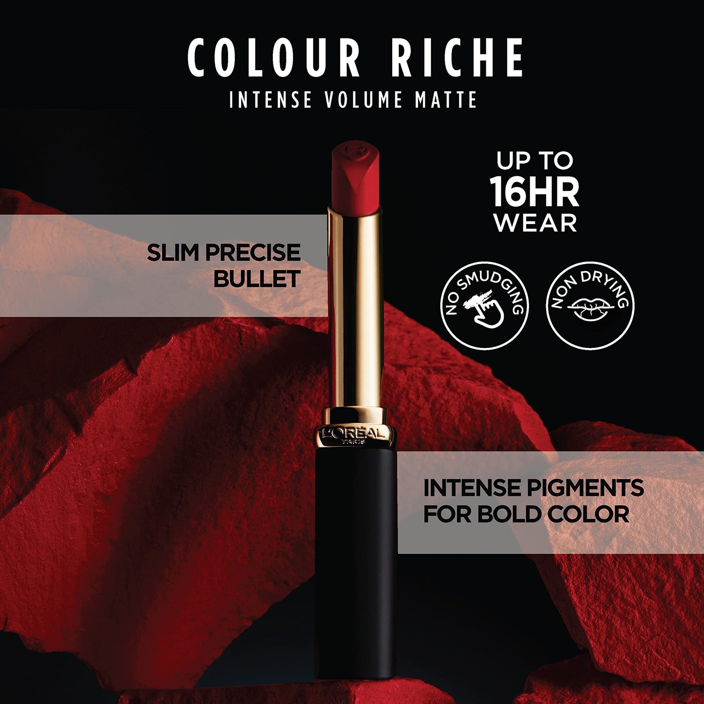 L'Oreal Paris Colour Riche Intense Volume Matte Lipstick, Lip Color Infused with Hyaluronic Acid for up to 16hr All Day Comfort, Le Rouge Avant-Garde, 0.06 oz