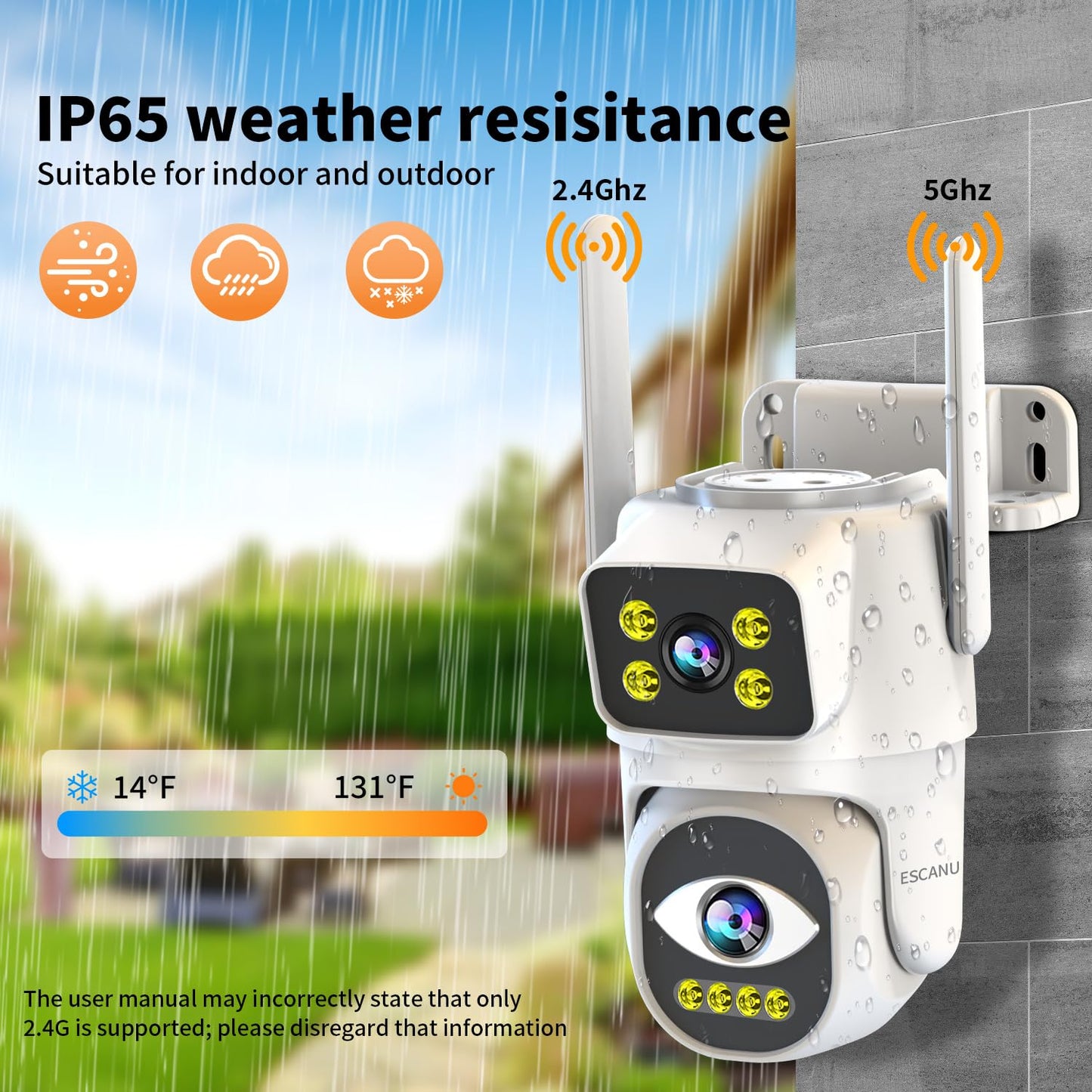 ESCANU Dual Lens Security Camera Outdoor,WiFi Camera for Home Security,Home Survaillance Outdoor,PTZ,2-Way Audio, Auto Tracking,Night Vision,24/7 Continous Record,IP65 Weather Proof