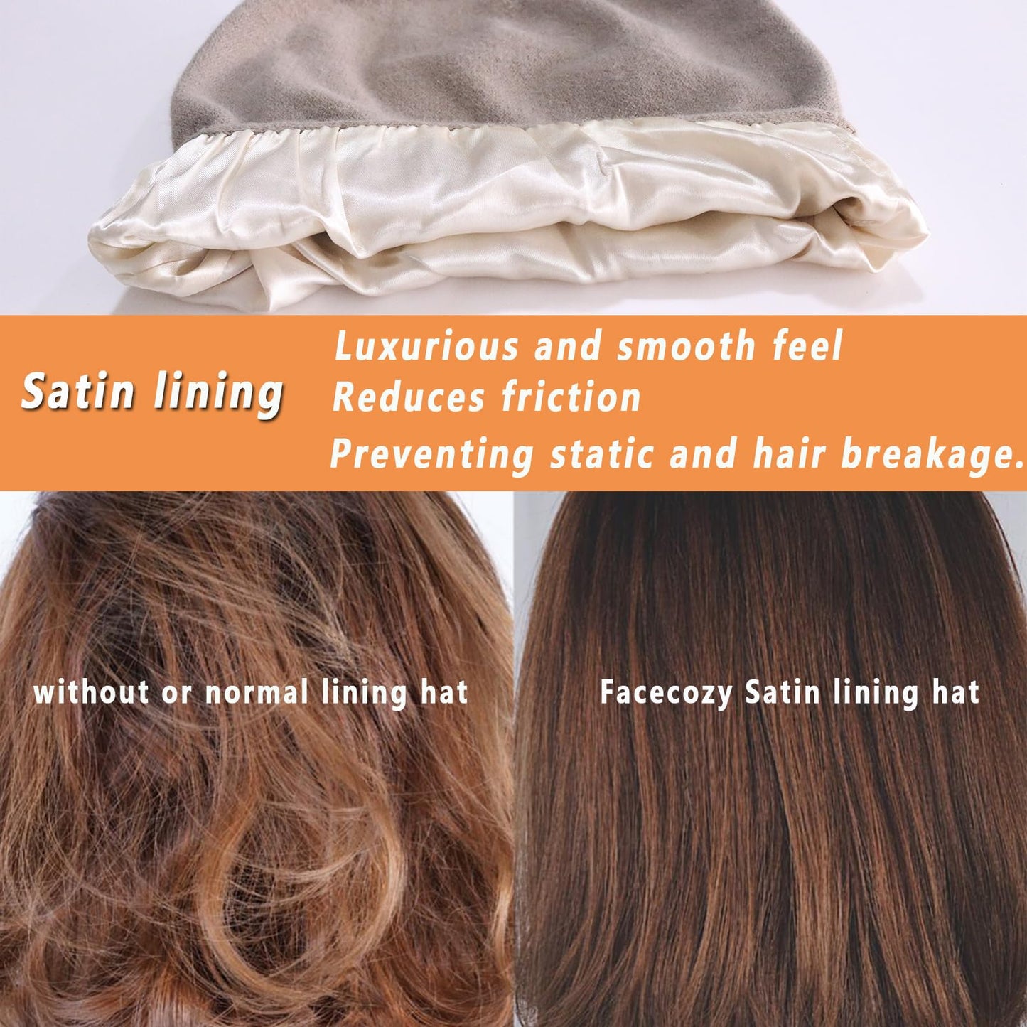 Facecozy Satin Lined Beanies Women Slouchy Beanie Knit Winter Hat for Women Men Silky Lining Lightweight Skull Beanies Cap (Brown)