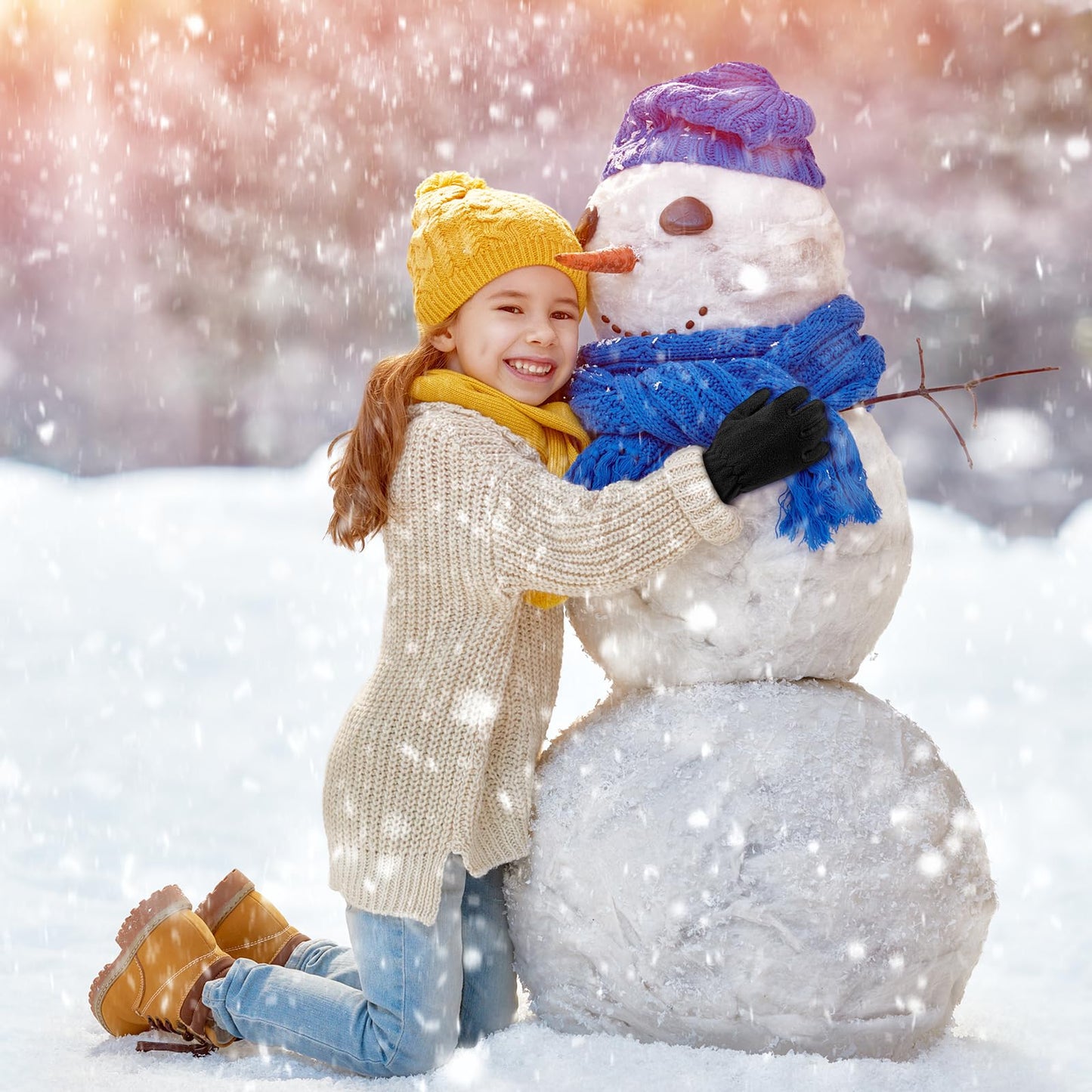 ONESING 3 Pairs Fleece Winter Gloves Toddler Warm Gloves for Boys Girls Snow Outdoors Cold Weather Mixcolor G