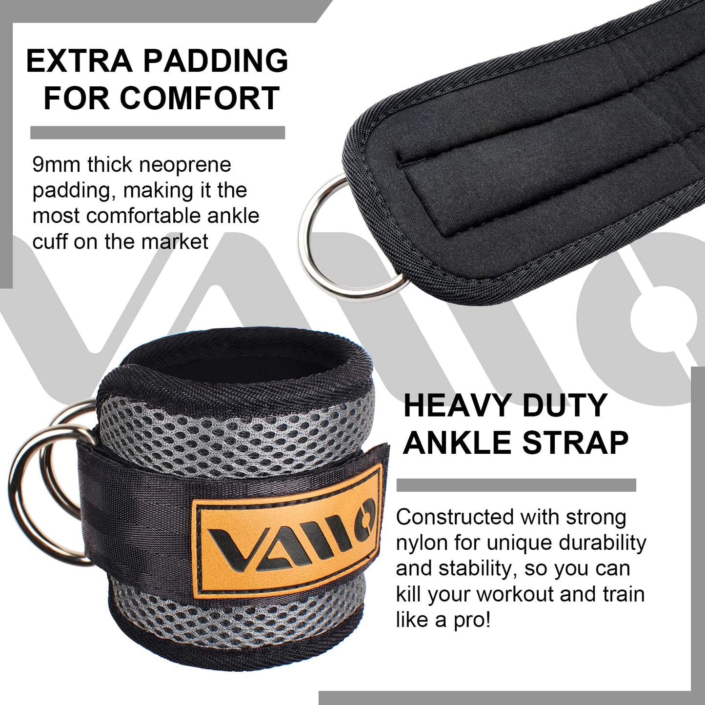 VAIIO Ankle Straps for Cable Machines,Adjustable Comfort fit Neoprene, Reinforce Double D-Ring - Premium Ankle Cuffs to Improve Abdominal Muscles, Lift The Butts, Tone The Legs for Men & Women