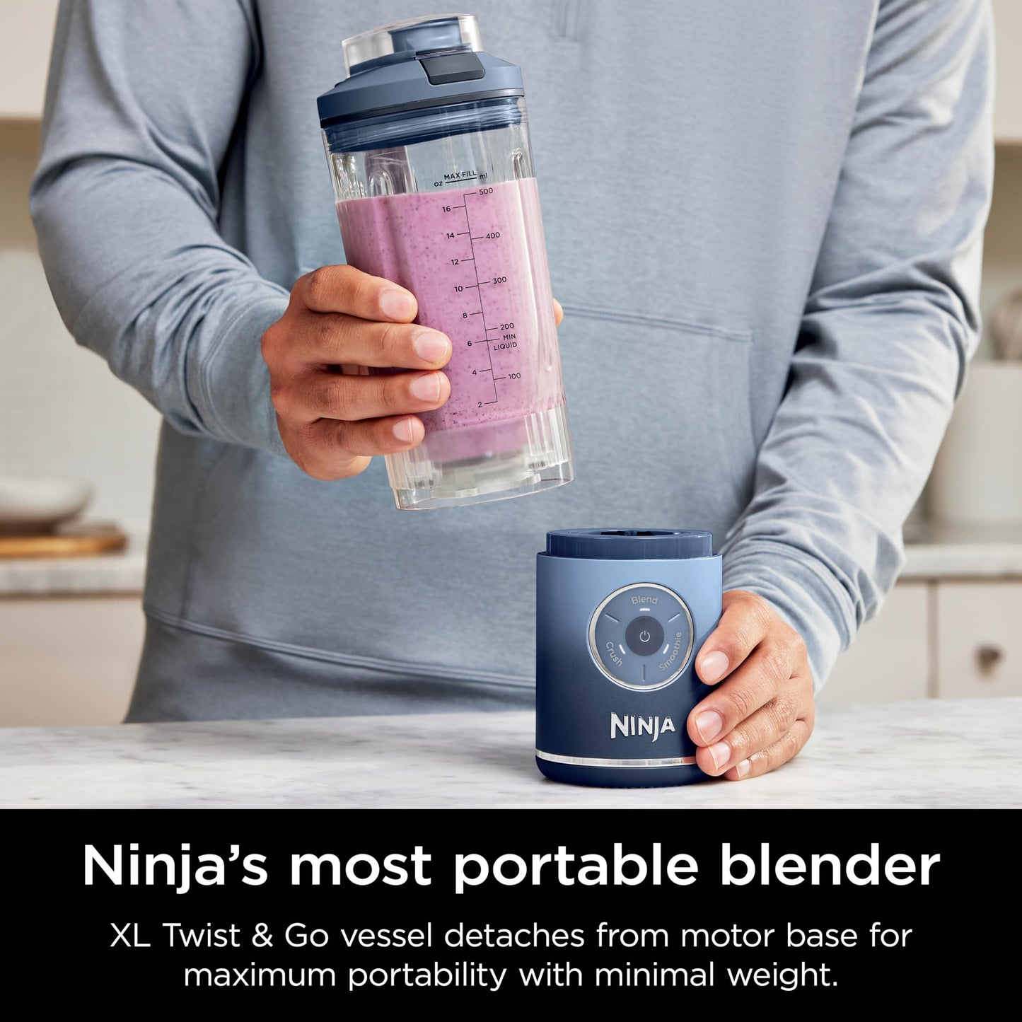Ninja Blast Max, Portable Blender + Twist & Go, Personal Smoothie, Blend, Ice Crush, 3 Programs, Cordless, 22 oz removable Vessel, Dishwasher Safe, Leakproof, Navy, BC251NV