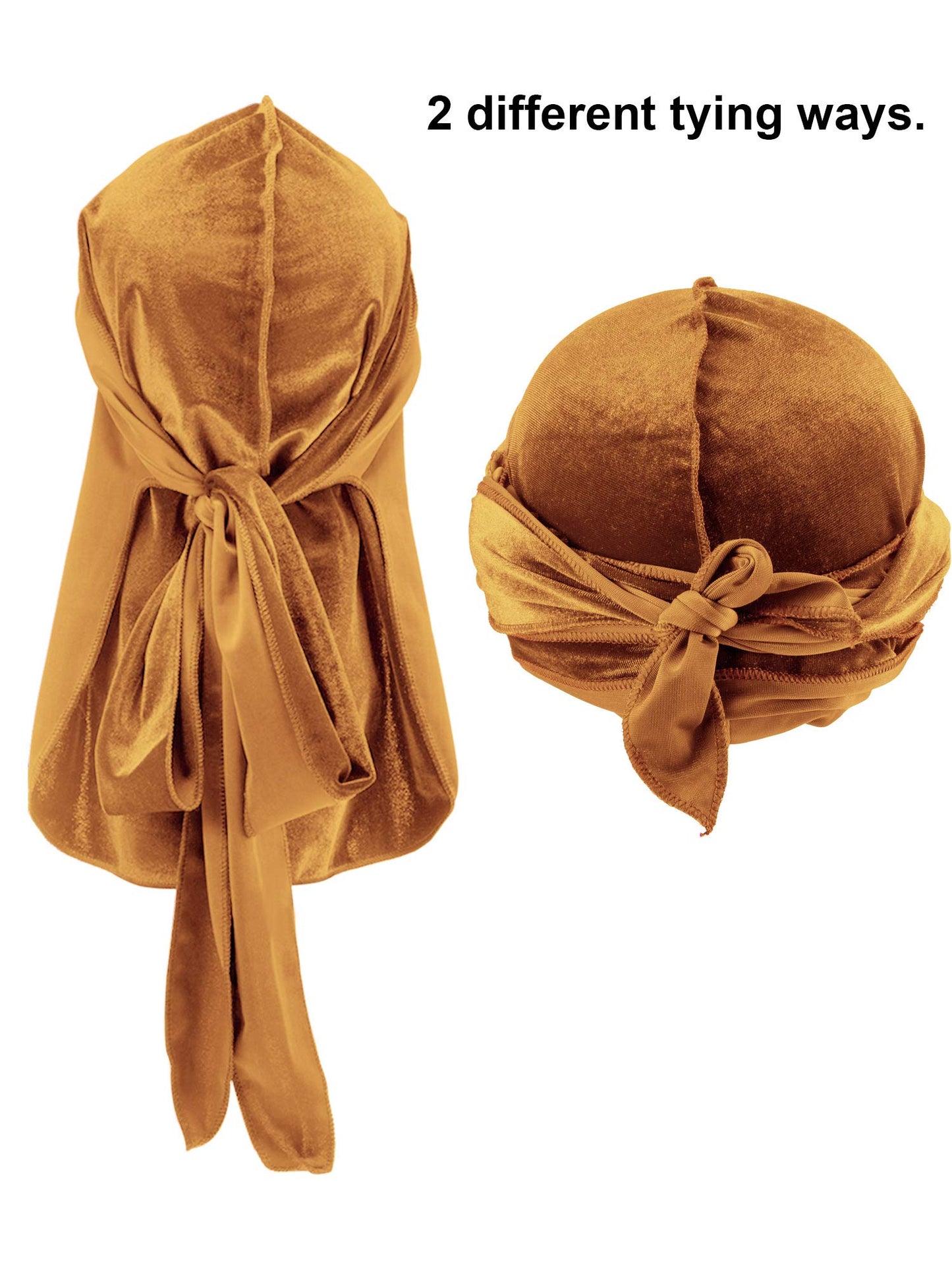 4 Pieces Men's Velvet Durag with Long Tail Soft Durag Headwraps for 360 Waves (Royal Blue, Red, Gold, Black)