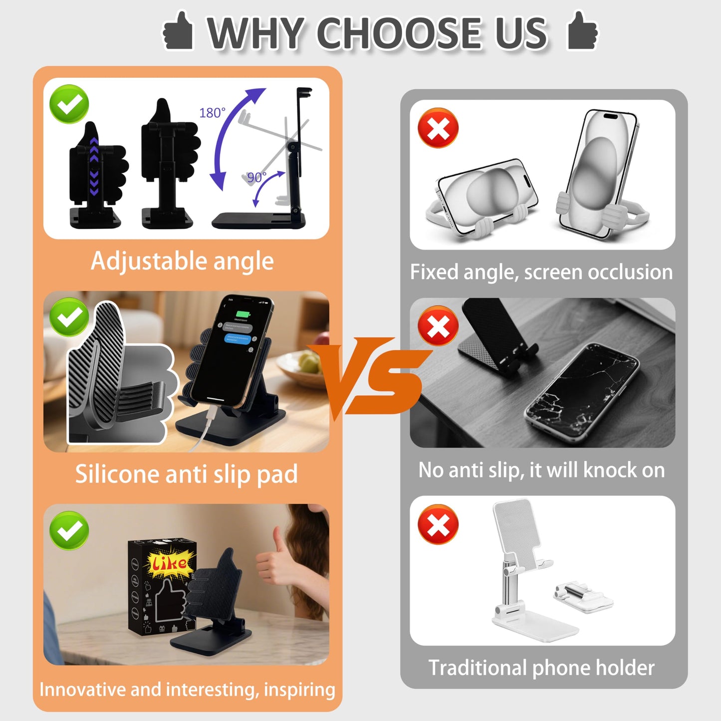 Yuibthr Foldable Cell Phone Stand Non-Slip,Thumbs Up Adjustable Phone Holder with Silicone，Portable Phone Stand for Desktop Compatible with All Mobile Phones (Pink)