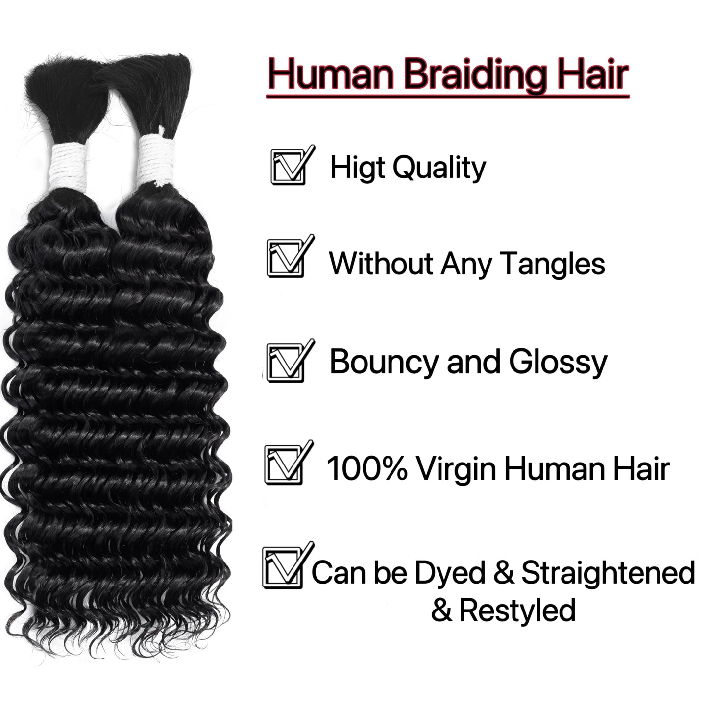 Deep Wave Bulk Human Braiding Hair 100 percent Human Hair Unprocessed Brazilian Virgin Hair for Human Hair Extensions 1 Braids Per of 1 pack 50g 14 Inch Human Hair for Micro braiding No Weft