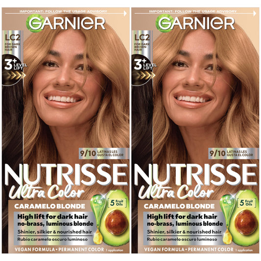 Garnier Nutrisse Ultra Color Nourishing Bold Permanent Hair Color Creme, LC2 Hi-Lift Dark Blonde (Coconut Flan), Pack of 2, Hair Dye Kit for 8 Weeks of Bold Hair Color Even on Dark Bases