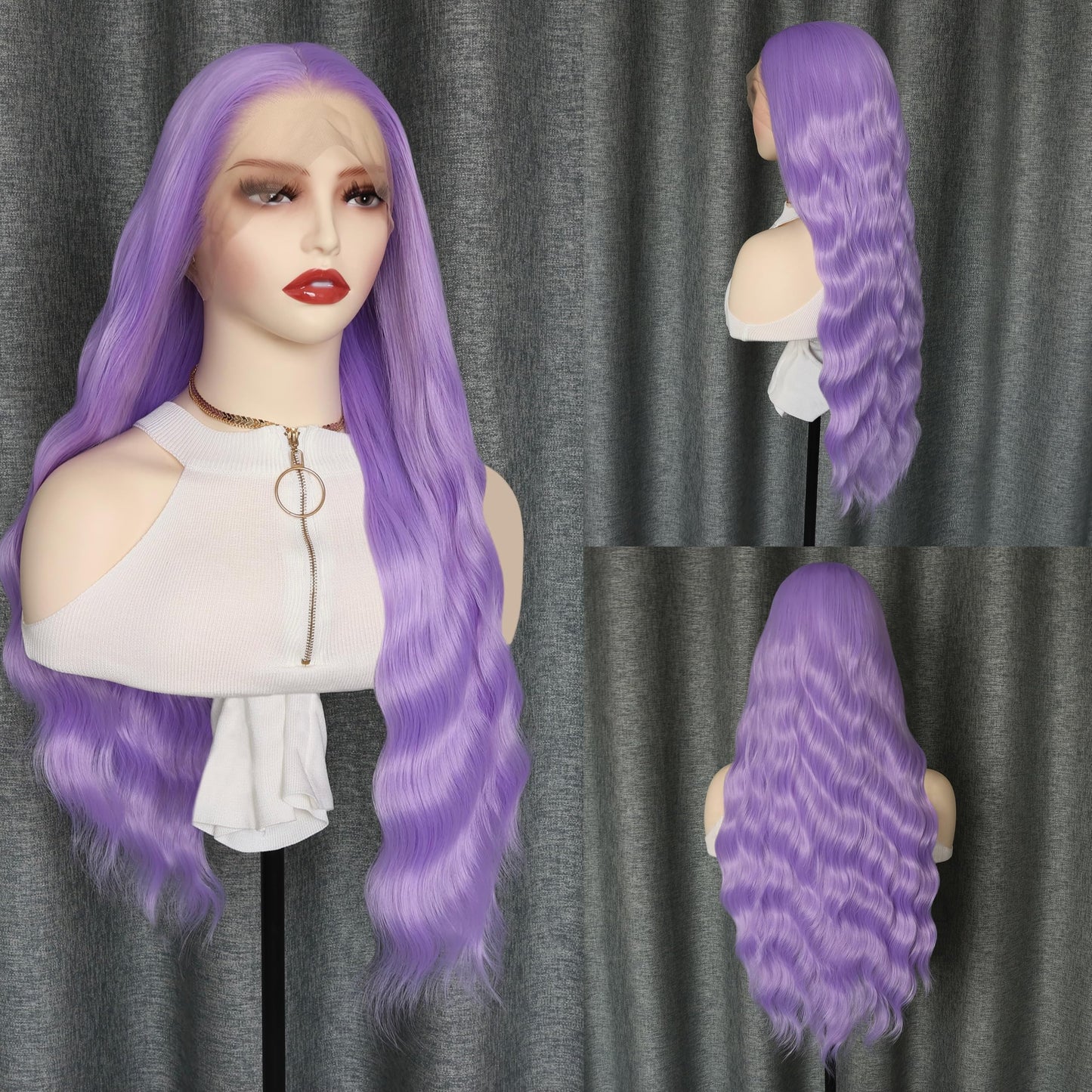 WXHWCX Long Wavy Light Purple Hair Synthetic Lace Front Wigs for Women Loose Wavy Free Part Glueless Lace Wigs Purple Heat Resistant Fiber Natural Hairline Water Wave Wig Cosplay Daily Party Wig