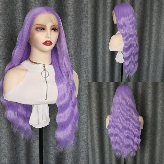 WXHWCX Long Wavy Light Purple Hair Synthetic Lace Front Wigs for Women Loose Wavy Free Part Glueless Lace Wigs Purple Heat Resistant Fiber Natural Hairline Water Wave Wig Cosplay Daily Party Wig