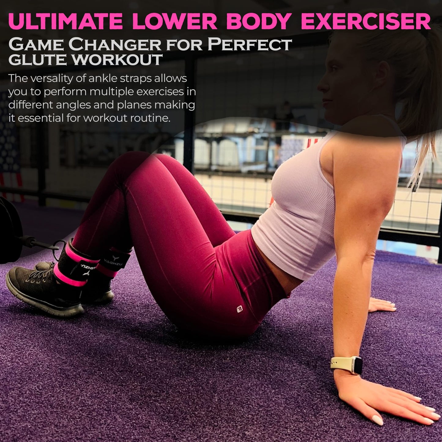 YAGHZU Ankle Straps for Cable Machines Women - Adjustable Gym Ankle Strap for Cable Machine, Neoprene Padded Cable Straps, Durable Leg Strap with Cable Cuff, Glute Kickback Ankle Strap with D Rings