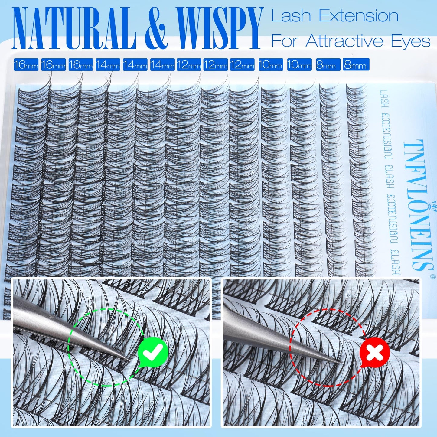 TNFVLONEINS Lash Clusters Kit Natural Lash Extension Kit Wispy Eyelash Clusters C Curl Eyelash Extension Kit Short Individual Lashes Clusters Eyelash Extensions Kit Waterproof Individual Lashes Kit