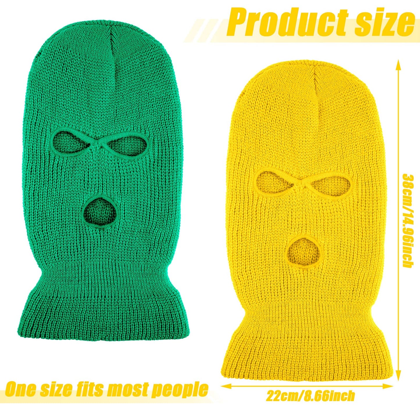 WILLBOND 2 Pieces Knitted Full Face Cover 3 Hole Mask Winter Balaclava Face Cover, One Size(Green, Luminous Yellow, Medium)