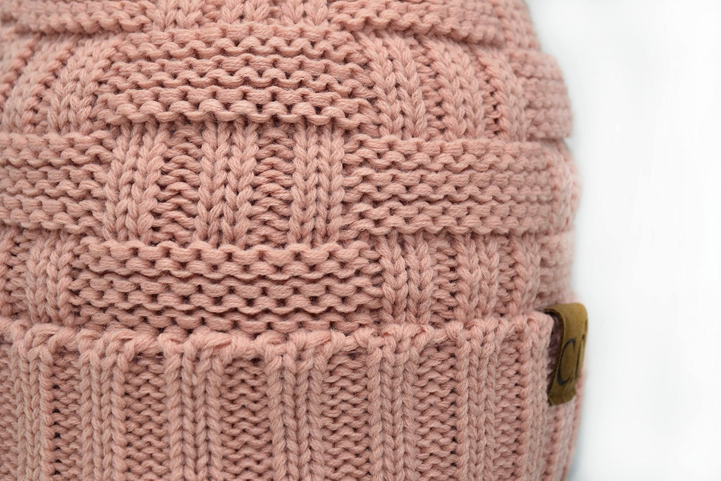 C.C. Beanie Thick Warm Fuzzy Sherpa Fleece Lining Ribbed Knitted Stretch Faux Fur Pom Beanie Hat