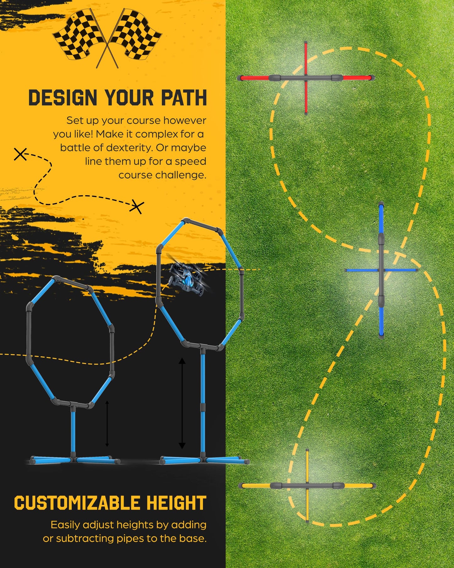 Galvanox Drone Obstacle Course Kit, Includes 3 Easy to Build Hoop Sizes, Perfect for Competition RC FPV Racing of drones or model aircraft. - Game Loop Gate Set