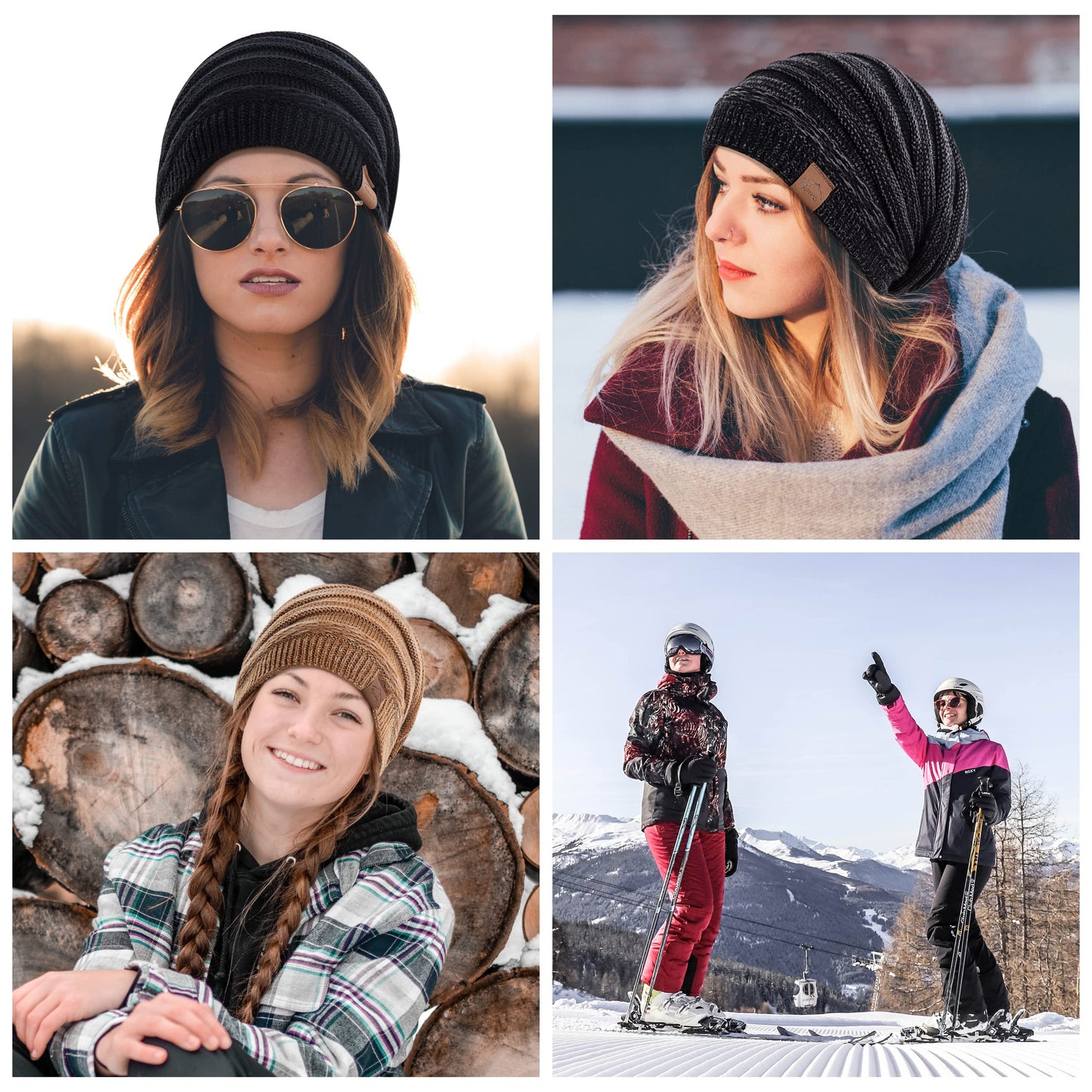 Muryobao Women's Slouchy Beanie Hat Winter Warm Fleece Lined Chunky Baggy Ski Cap Soft Strecth Oversized Cable Knit Hats Black