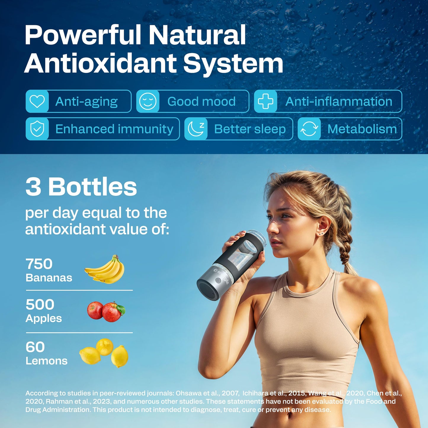 Energilz Hydrogen Water Bottle | Large 16.2 oz (480 ml) Hydrogen Water Bottle Generator 3000ppb | Hydrogenator Machine | SPE/PEM Hydrogenated Ionizer Generator (Steel w/Black)