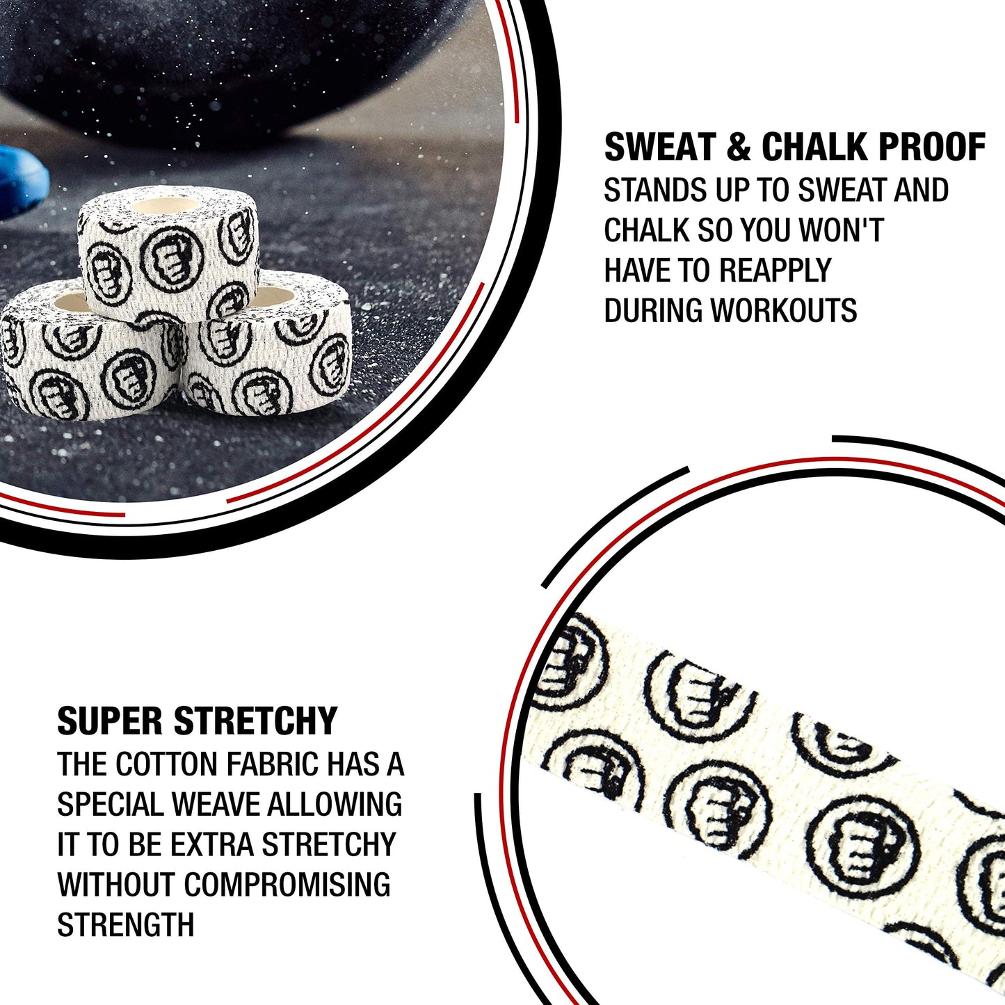 WOD Nation Weightlifting Hook Grip Tape - Bulk 3 Pack (23ft/Roll) Comfortable & Stretchy Athletic Thumb Tape for Weight Lifting, Cross Training - Protect Thumb, Wrist & Finger (White)