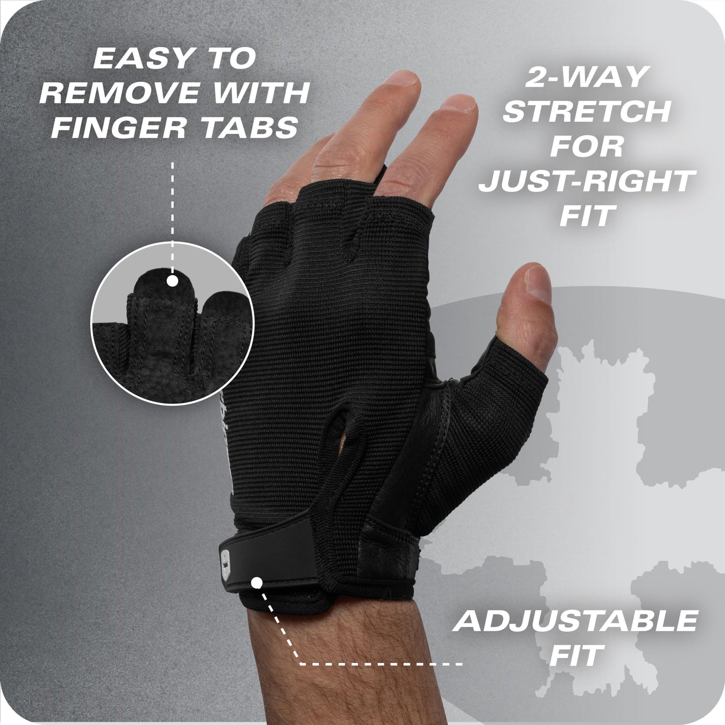 Power Gloves 3.0 - Durable Half Finger Weightlifting Gloves with Adjustable Wrist Closure, Breathable Leather Palm, Men's, Black, Small