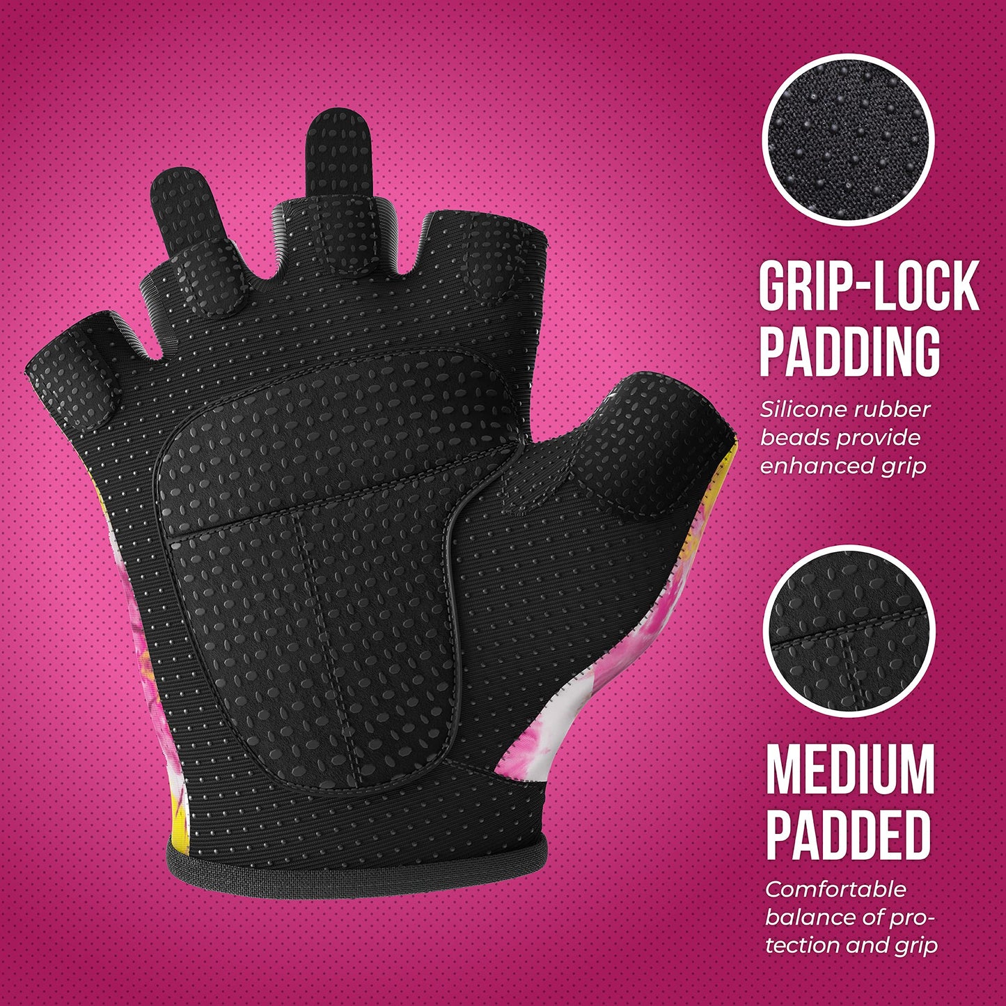 Contraband Pink Label 5347 Womens Designer Workout Gloves | Tie Dye Print w/Grip-Lock™ Silicone Palm (X-Small, PY)