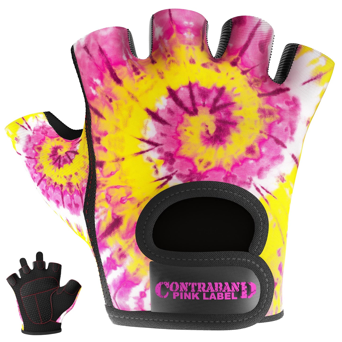 Contraband Pink Label 5347 Womens Designer Workout Gloves | Tie Dye Print w/Grip-Lock™ Silicone Palm (X-Small, PY)