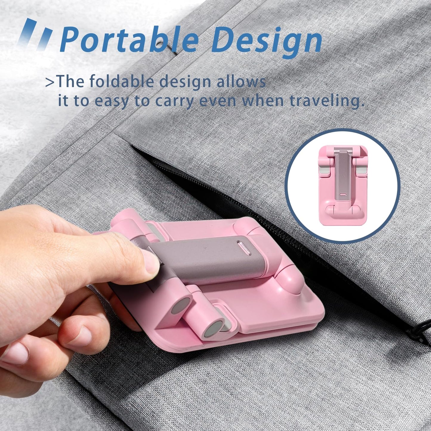 HZZADZXW Cell Phone Stand, Angle Height Adjustable Cell Phone Holder for Desk, Fully Foldable with Silicone Pad, Compatible with iPhone and All Mobile Phones Tablet, Sturdy Weighted Base (Pink)