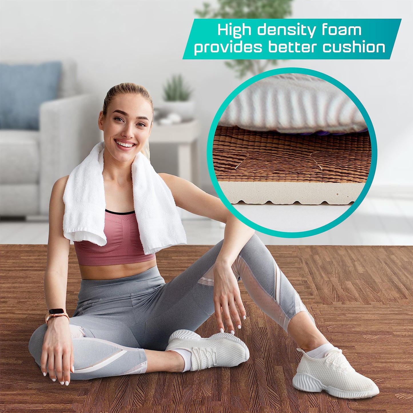 Yes4All 12SQ.FT Wood Grain Puzzle Exercise Mat Protective Flooring, EVA Interlocking Foam Floor Tiles with Border for Home