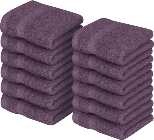 Utopia Towels 12 Pack Premium Wash Cloths Set, 12 by 12 Inches, 100% Cotton Ring Spun, Highly Absorbent and Soft Feel Essential Washcloths for Bathroom, Spa, Gym, and Face, Plum