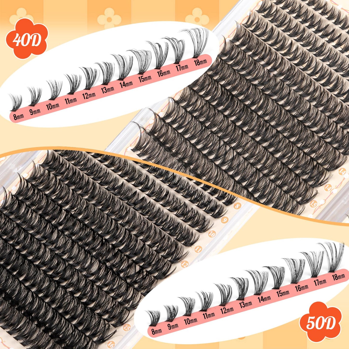 calphdiar Lash Clusters Wispy Eyelash Clusters 480PCS 40D+50D Individual Lashes Clusters D Curl Cluster Eyelash Extensions 8-18mm DIY Natural Volume Lash Extension for Beginners