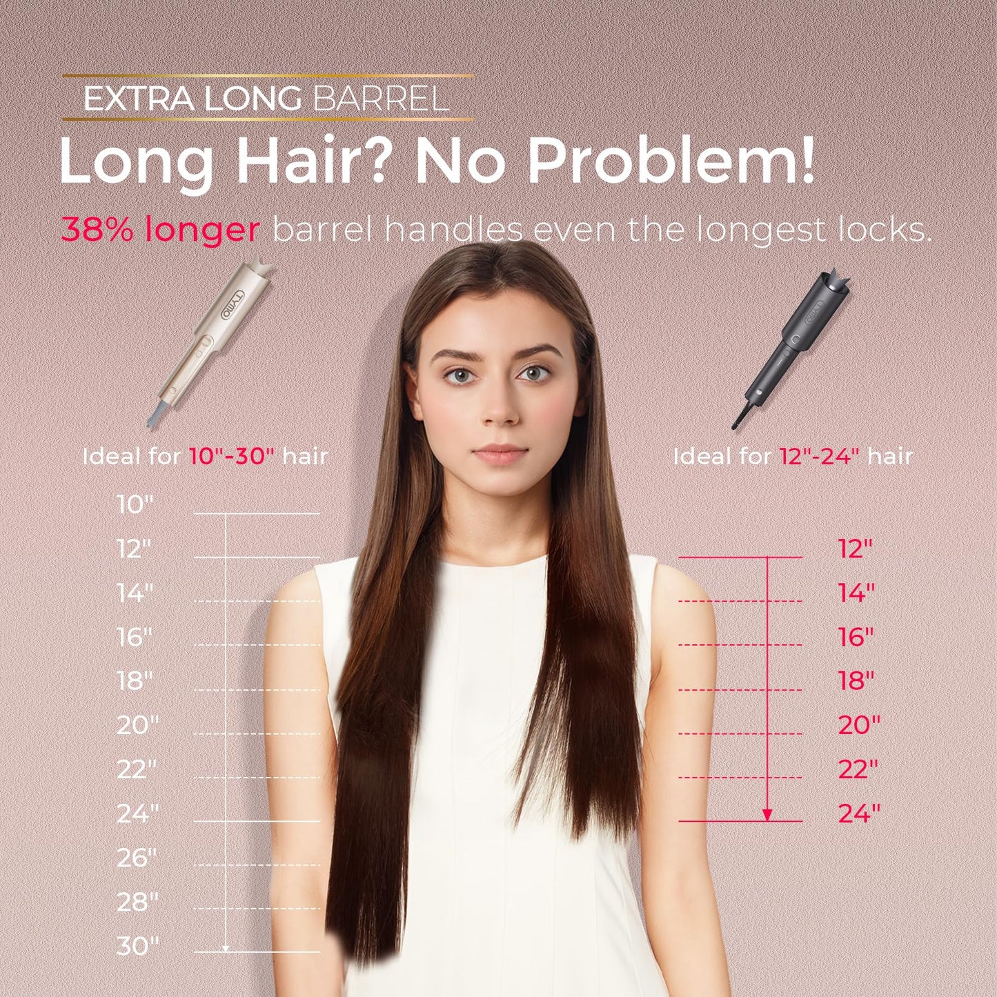 Upgraded Automatic Rotating Curling Iron - TYMO CurlPro Plus Long Barrel Curling Wand for Long Hair, Ceramic Hair Curler for Women, Anti-Scald, Tangle-Free, 600M Ionic, Dual Voltage, Gold, 1 Inch