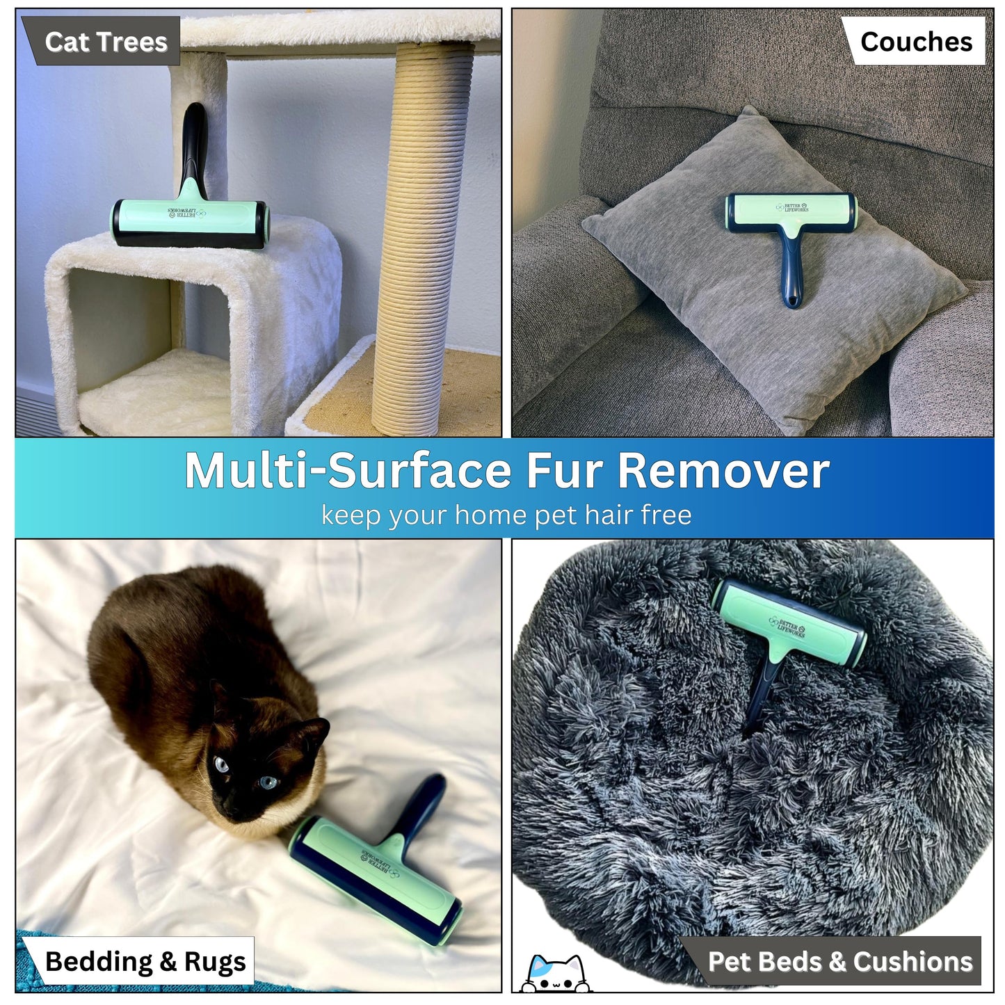 Better Lifeworks Reusable Pet Hair Remover-Lint Roller for Couch, Furniture, Carpet, Clothing and Bedding, Eco-Friendly Cat and Dog Hair Remover, Portable Pet Hair Removal Tool in Mint Green