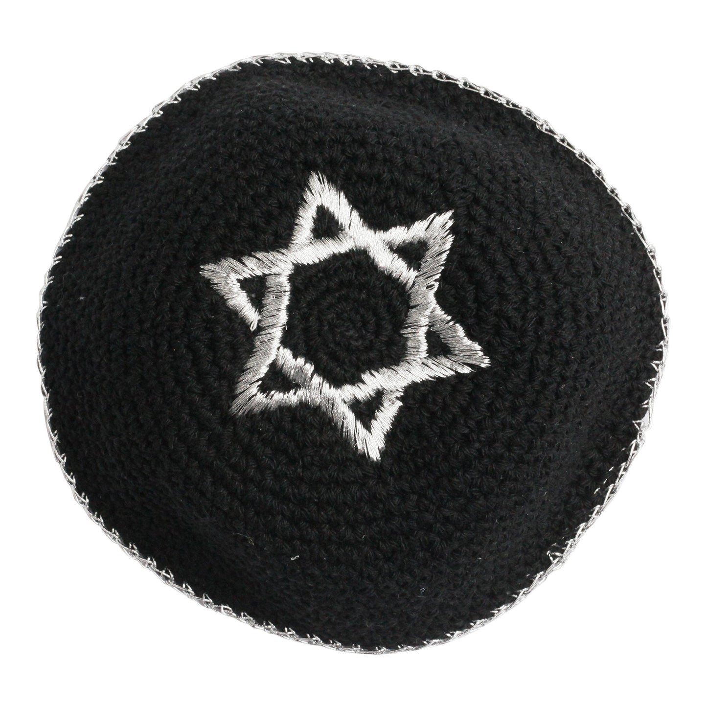 EREZ OVED KIPPIK Star of David Jewish KippahHatFor Men & Kids with Clip Beautifully Knitted (Black & Silver)